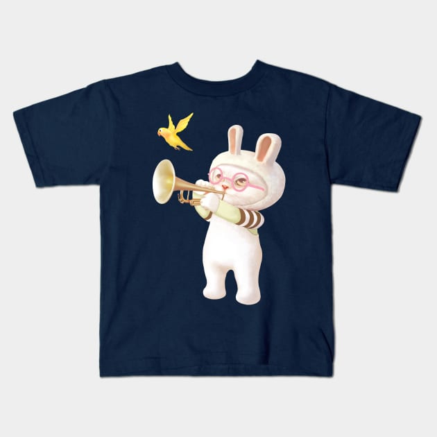 Bunny with Trumpet Kids T-Shirt by zkozkohi